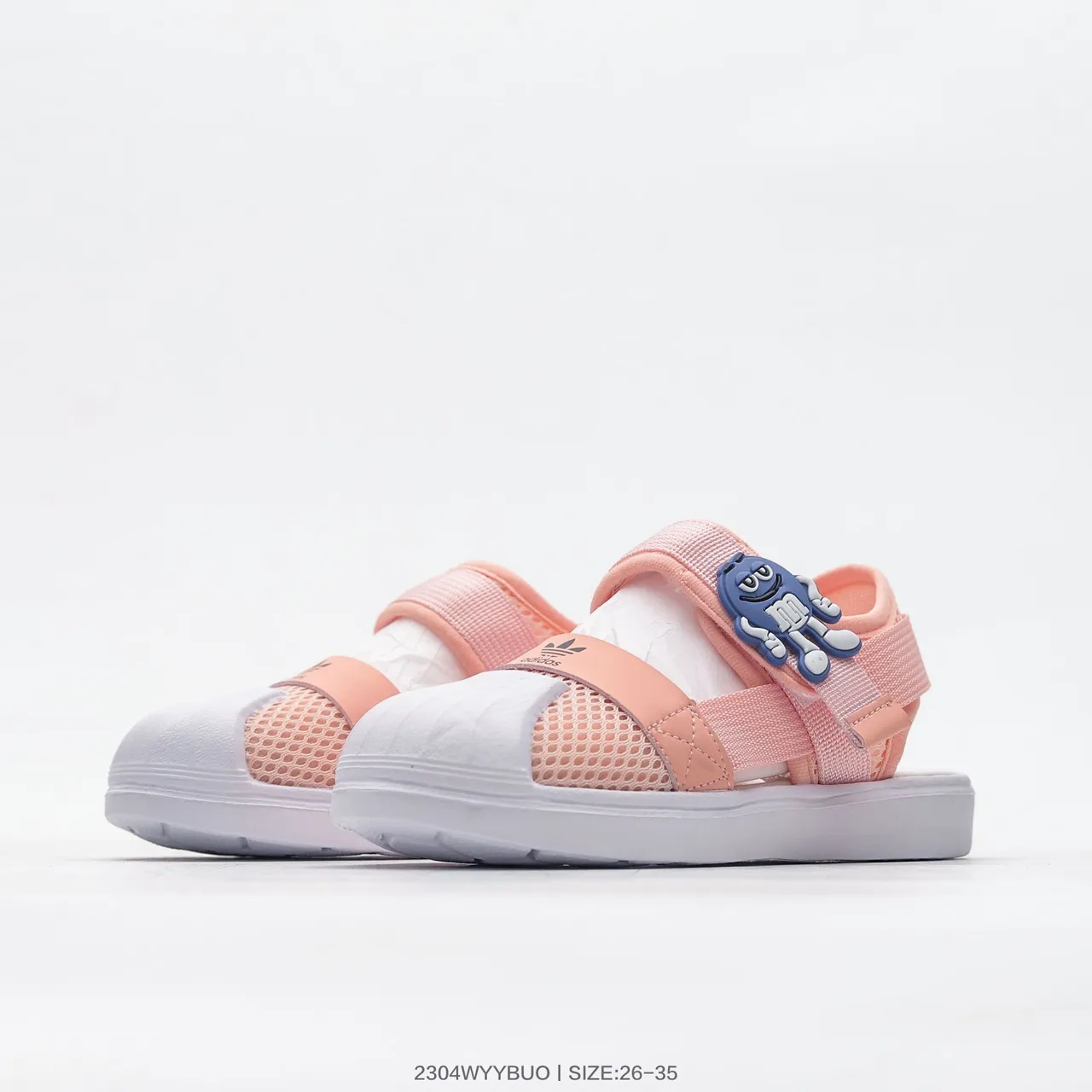 Pink White Mesh Upper Adjustable Velcro Strap Casual Sandals 17