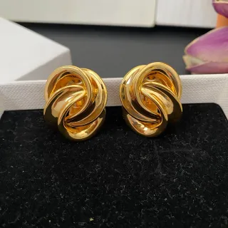 Polished Gold-Tone Interwoven Knot Earrings