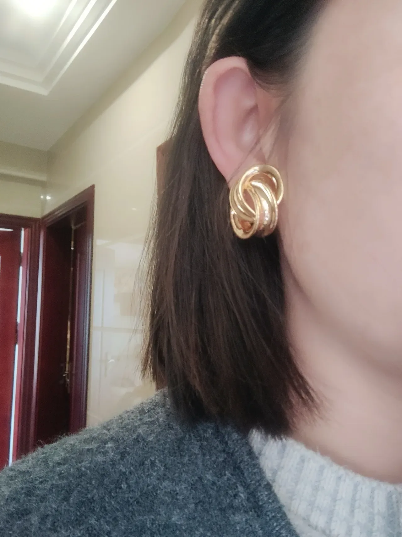 Polished Gold-Tone Interwoven Knot Earrings 2