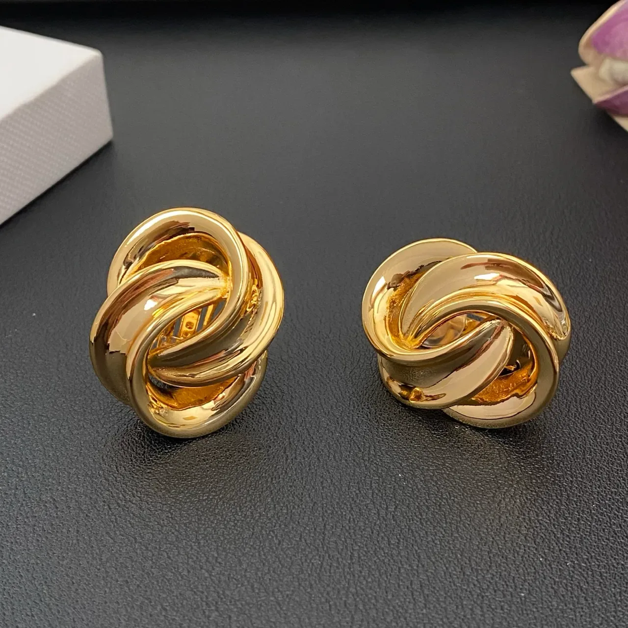 Polished Gold-Tone Interwoven Knot Earrings 4