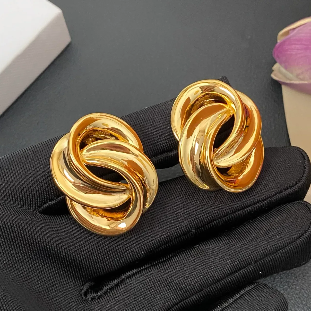 Polished Gold-Tone Interwoven Knot Earrings 6