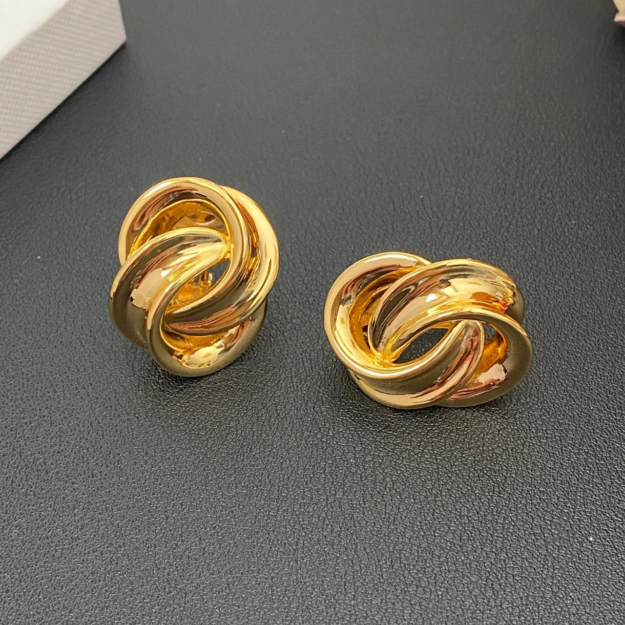 Polished Gold-Tone Interwoven Knot Earrings 7