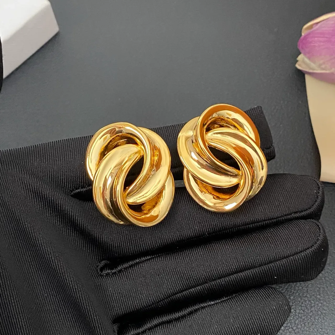 Polished Gold-Tone Interwoven Knot Earrings 8
