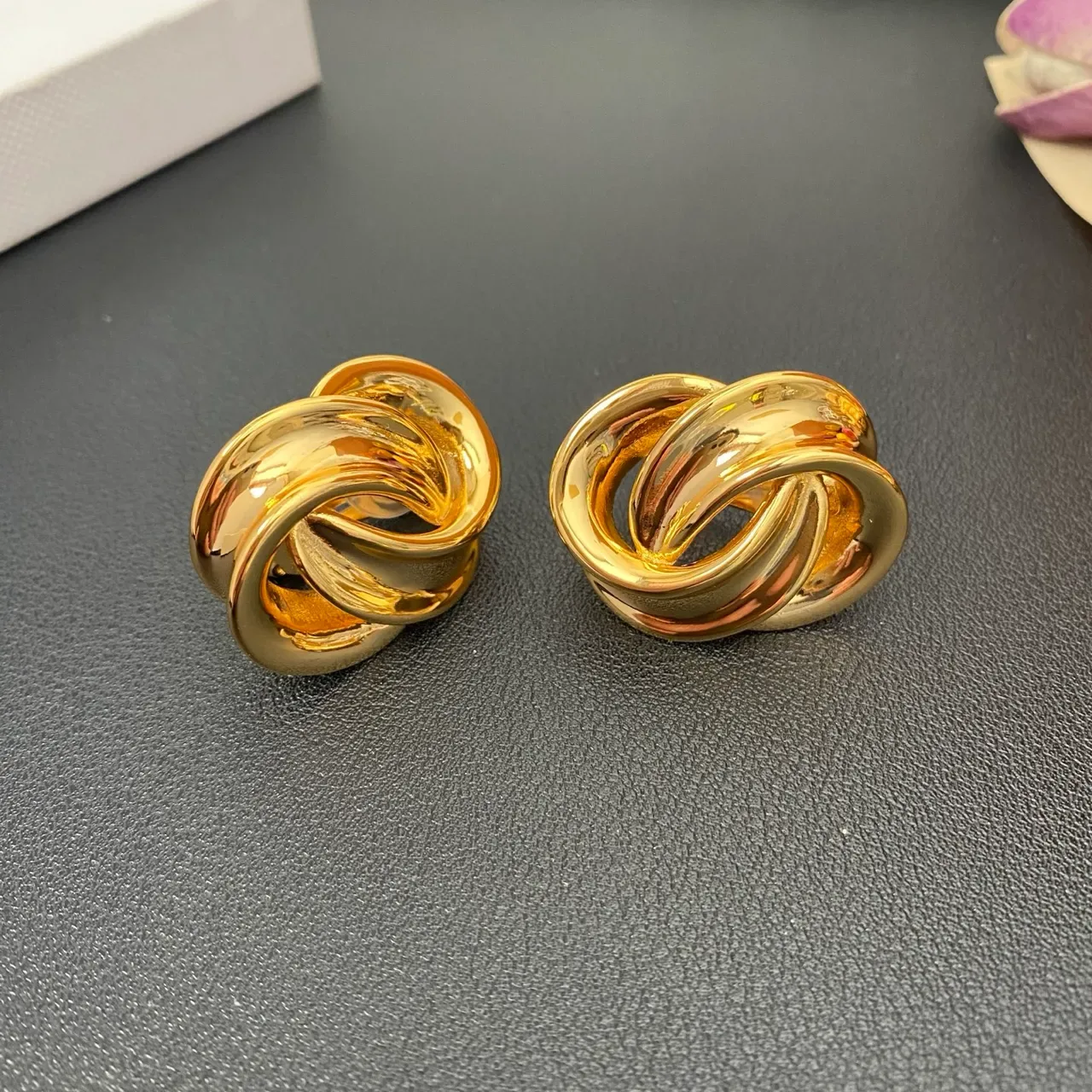 Polished Gold-Tone Interwoven Knot Earrings 9
