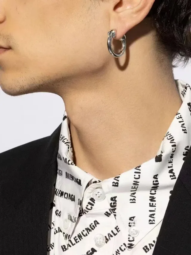 Polished Silver-Tone Hinged Hoop Earring 8