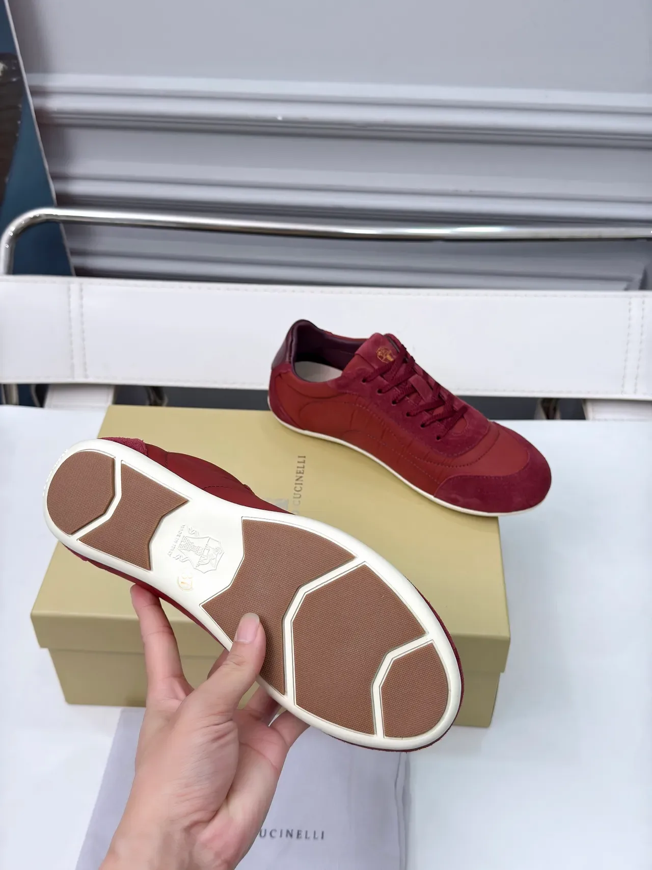 Polo Cucinelli Red Suede and Leather Panelled Lifestyle Sneakers 2
