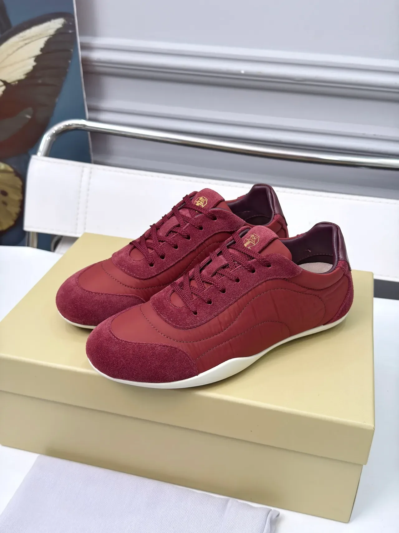 Polo Cucinelli Red Suede and Leather Panelled Lifestyle Sneakers 4