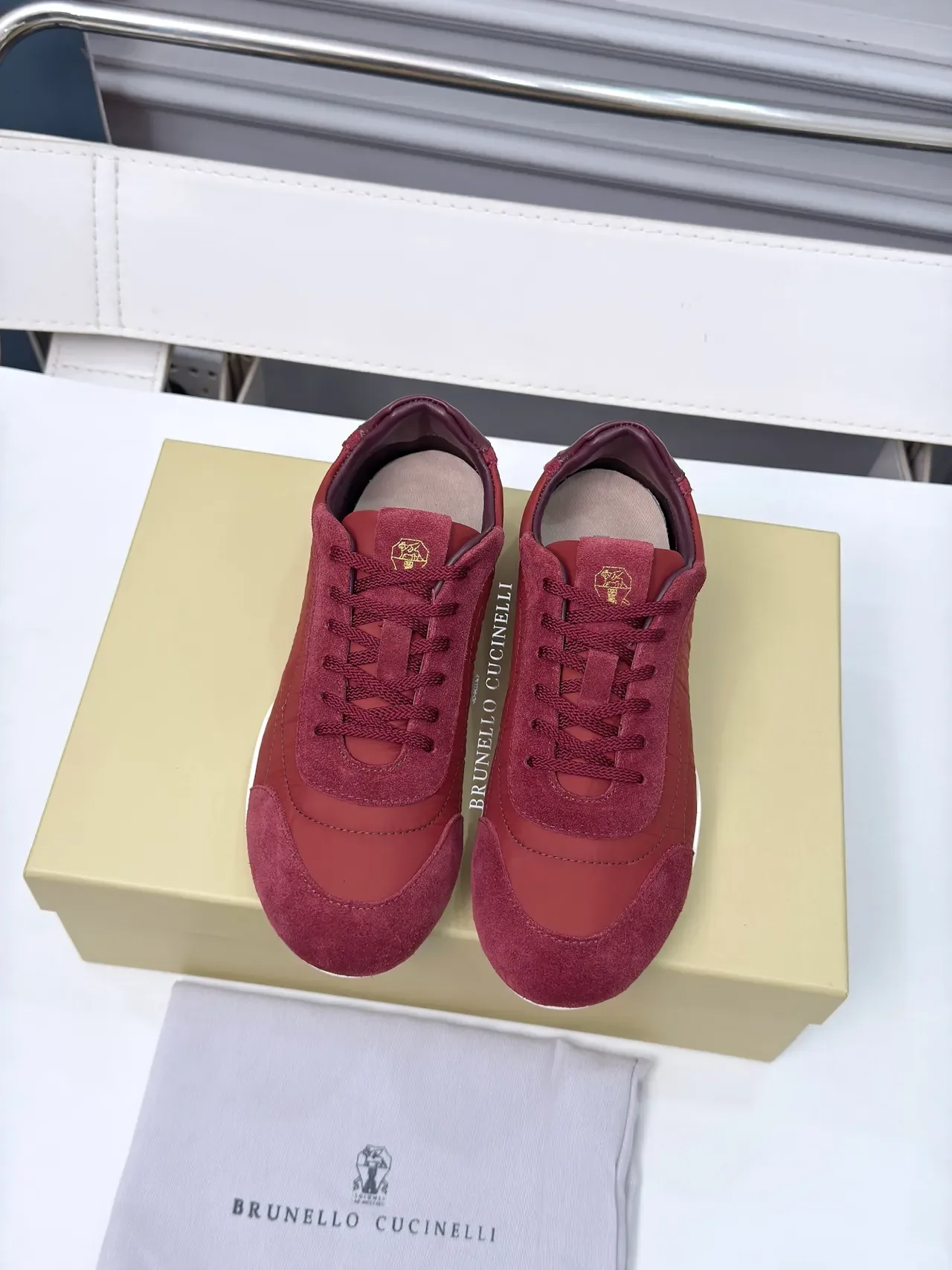 Polo Cucinelli Red Suede and Leather Panelled Lifestyle Sneakers 5