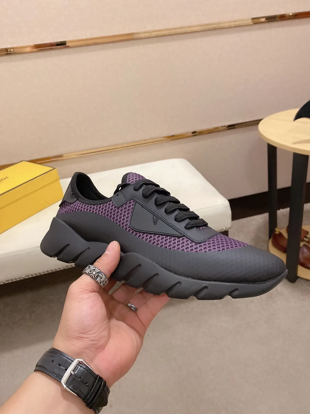Purple and Black Mesh Upper Chunky Sole Lifestyle Sneaker 8