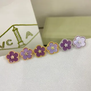 Purple Gold Flower-Shaped Studs Enamel Petals Earrings