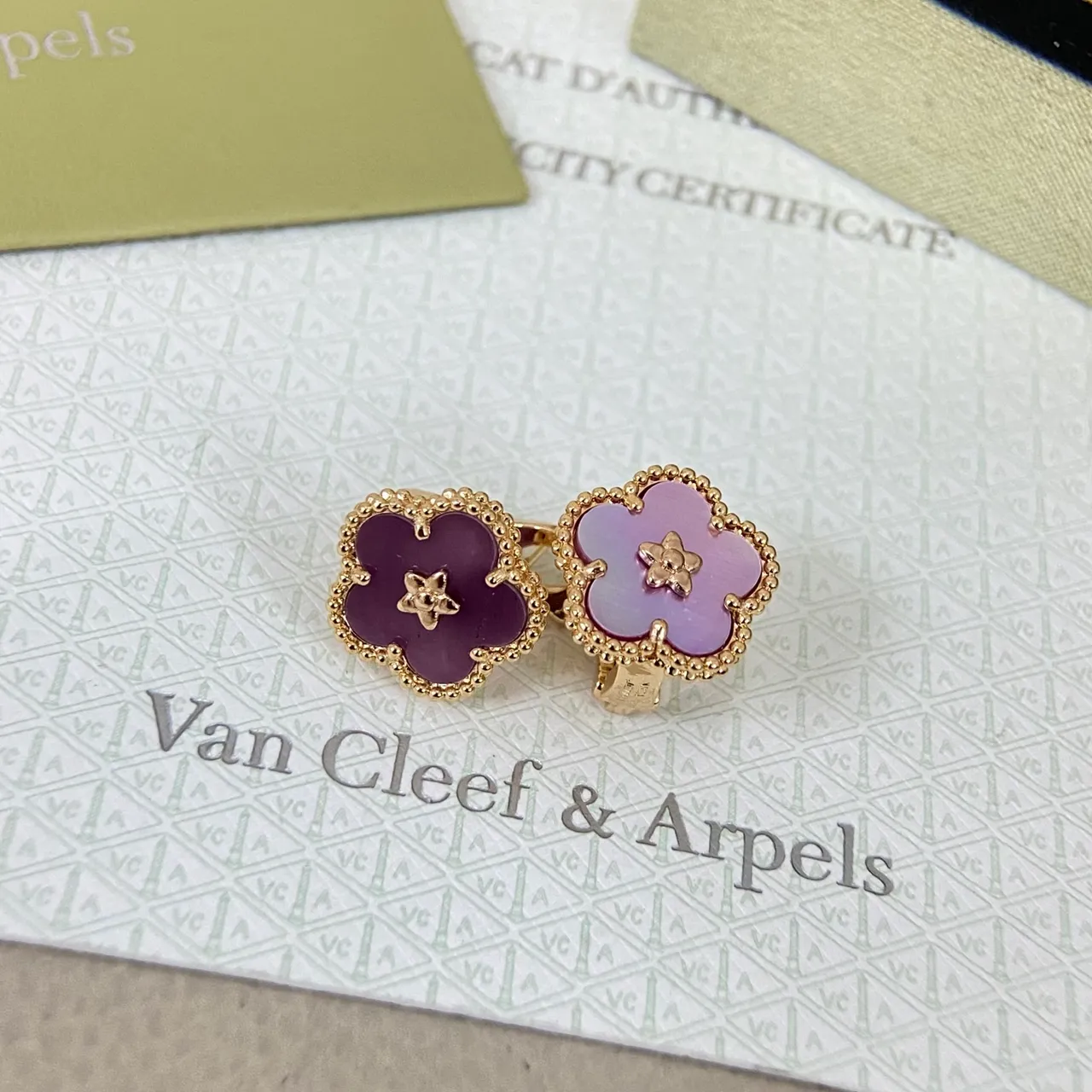 Purple Gold Flower-Shaped Studs Enamel Petals Earrings 2