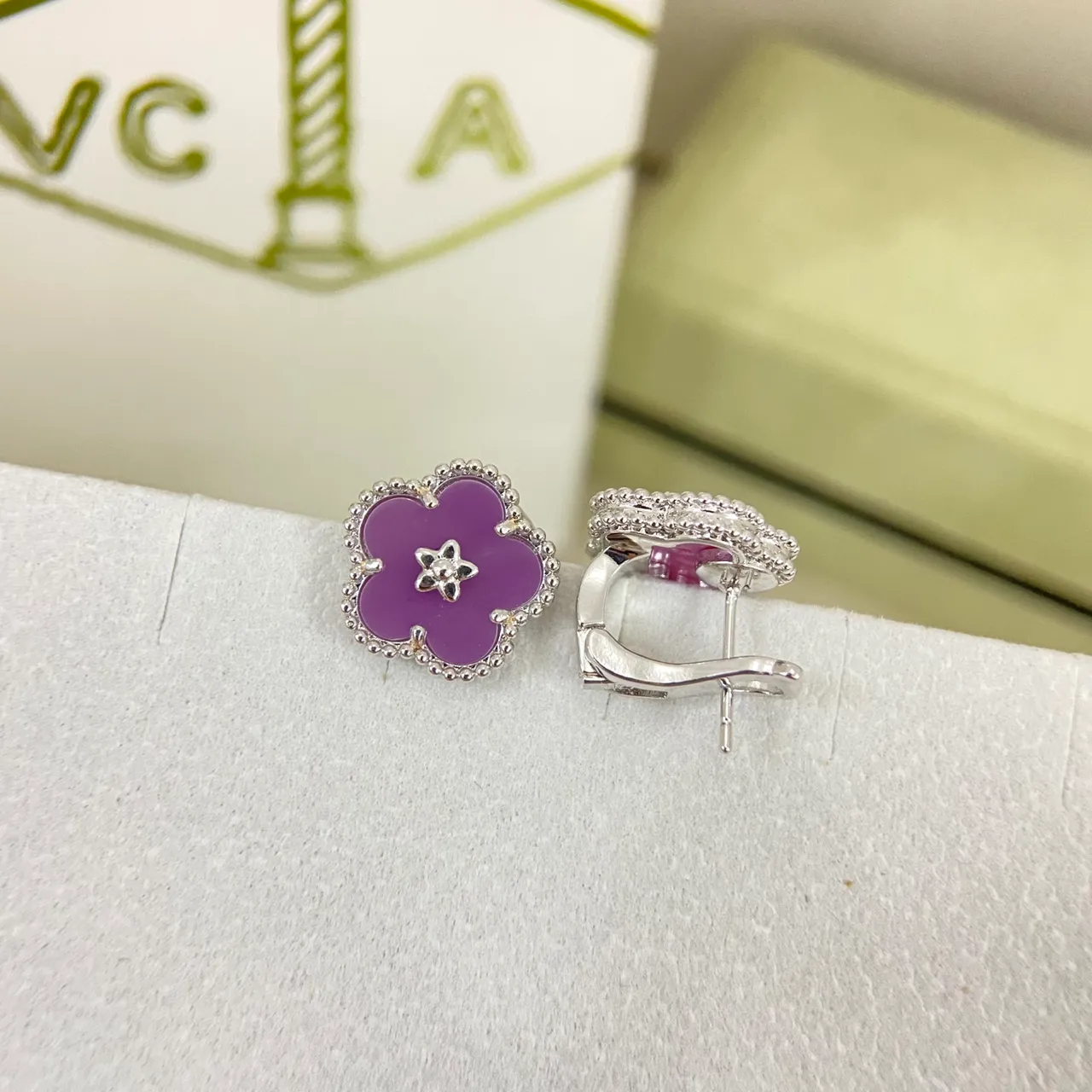 Purple Gold Flower-Shaped Studs Enamel Petals Earrings 3