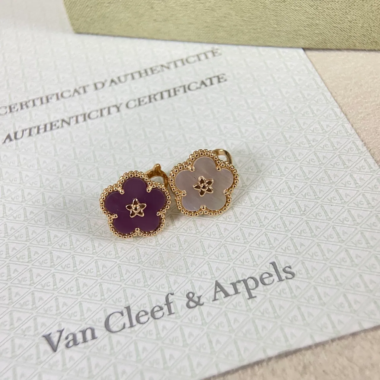 Purple Gold Flower-Shaped Studs Enamel Petals Earrings 4