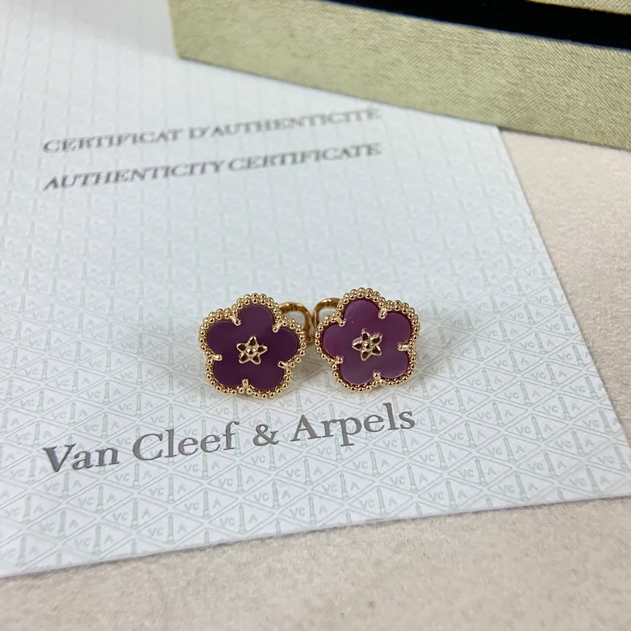 Purple Gold Flower-Shaped Studs Enamel Petals Earrings 5