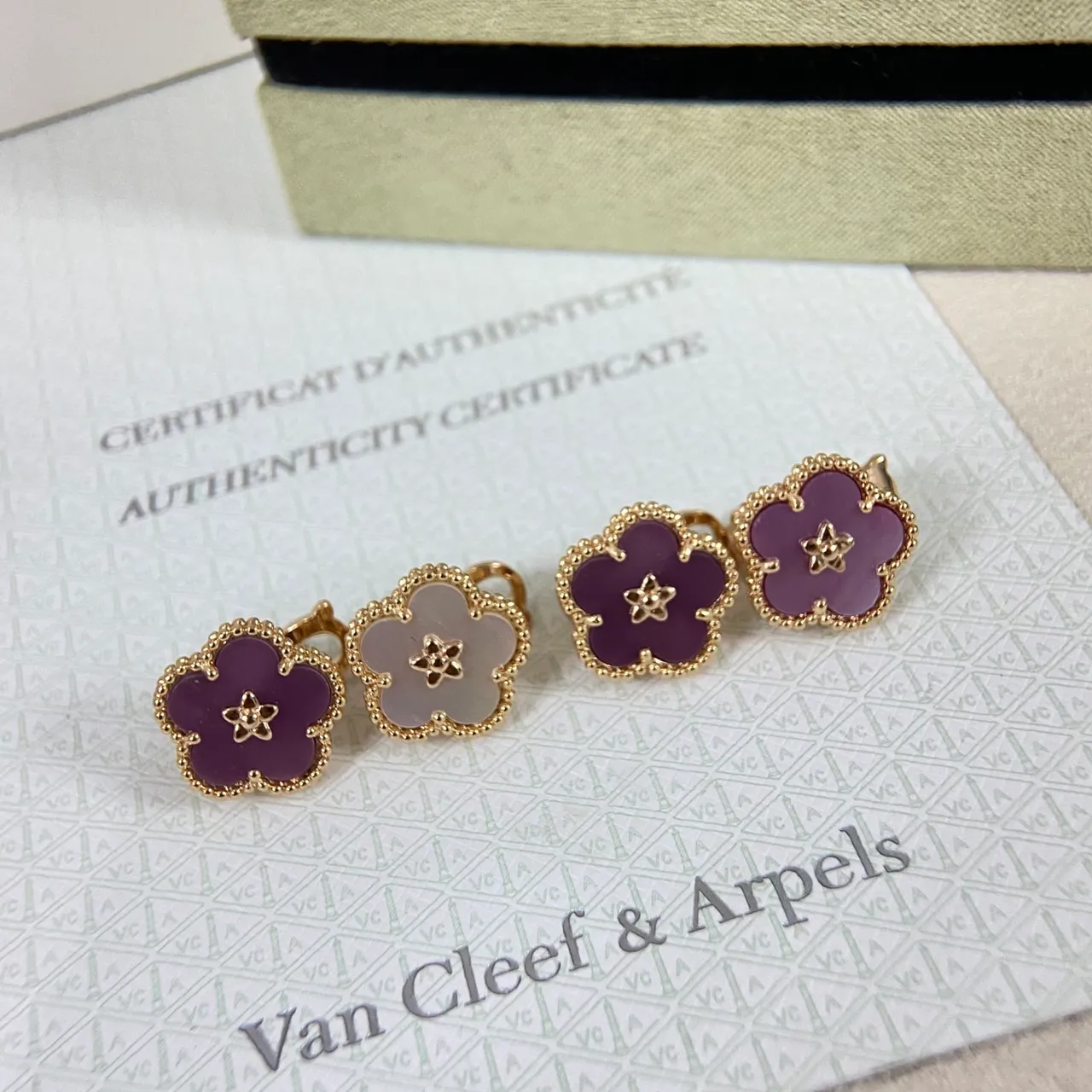 Purple Gold Flower-Shaped Studs Enamel Petals Earrings 6