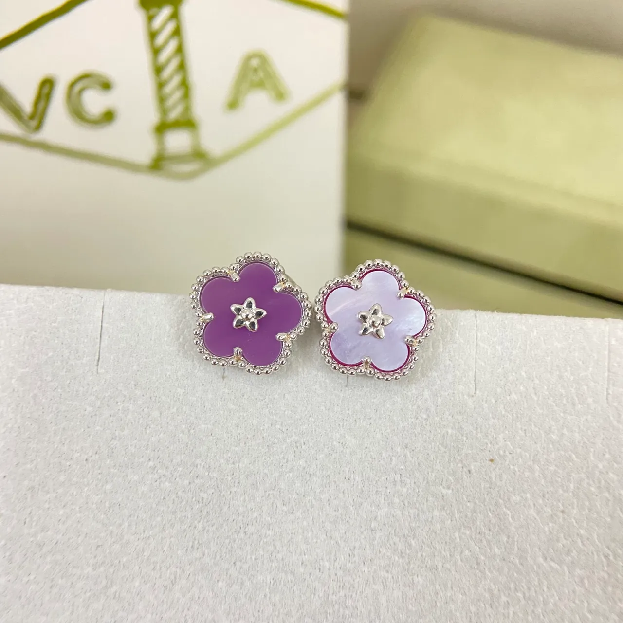 Purple Gold Flower-Shaped Studs Enamel Petals Earrings 8