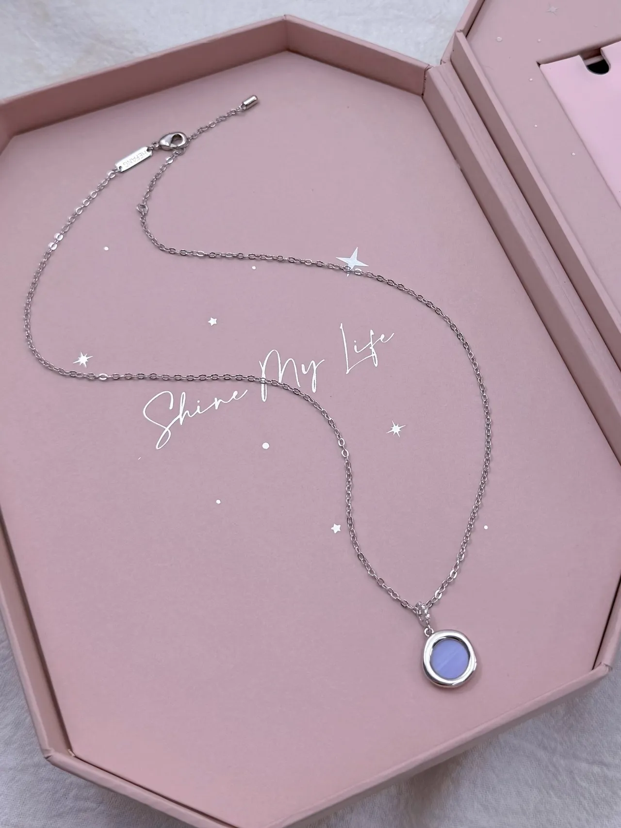 Purple Silver Chain Round Bezel-Set Pendant Necklace 4