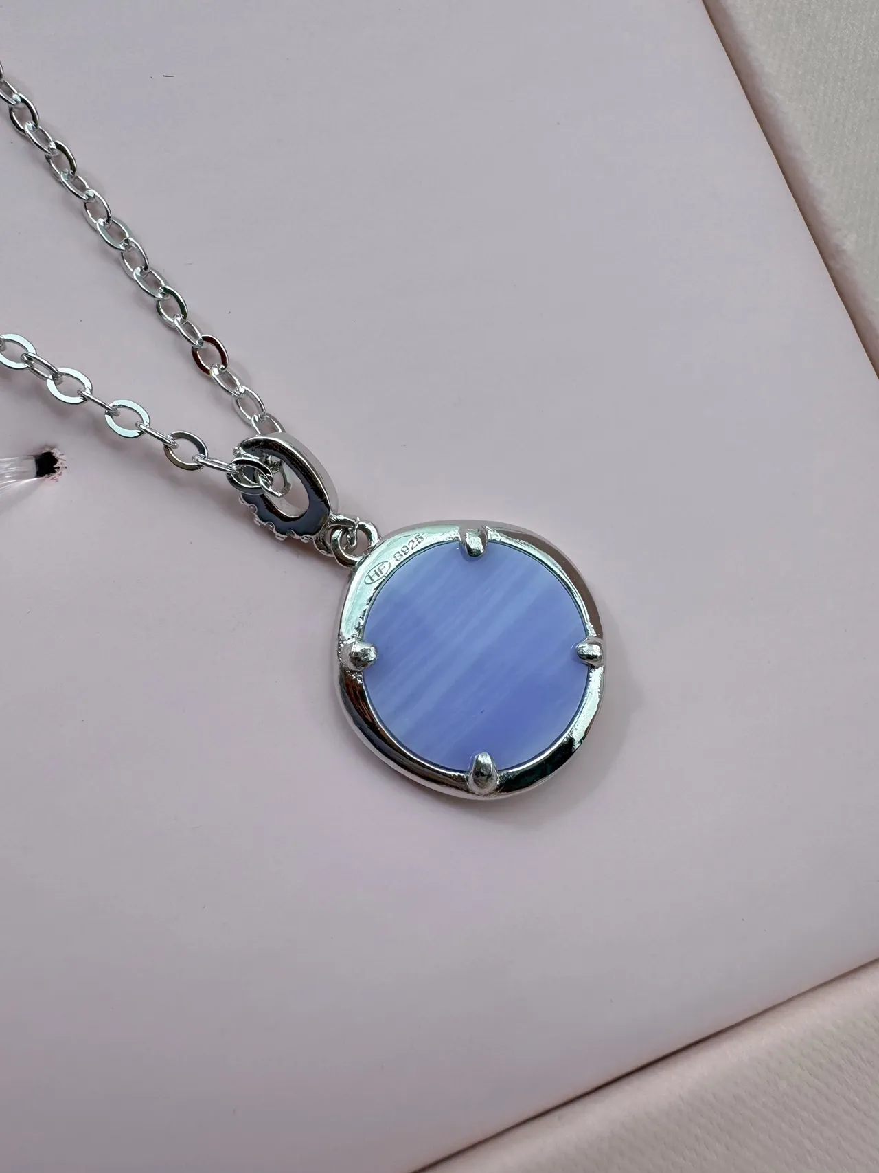 Purple Silver Chain Round Bezel-Set Pendant Necklace 5