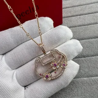 Qeelin Gold-Tone Floral Gemstone Pendant Necklace