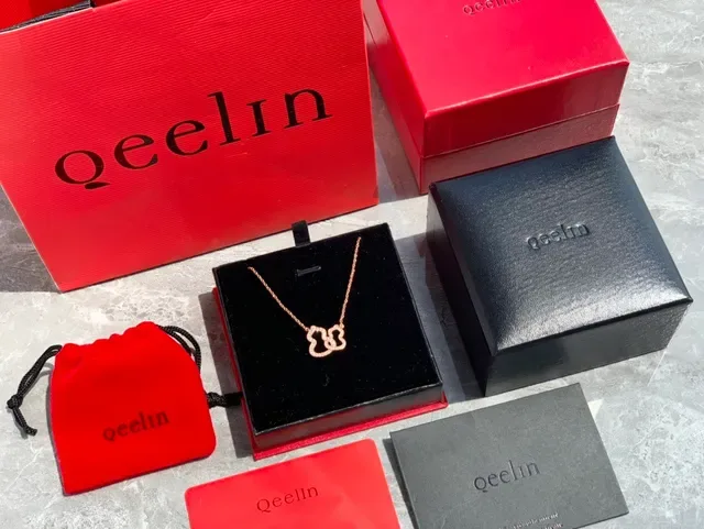 Qeelin Wulu Interlocking Double-Heart Pavé Necklace 9