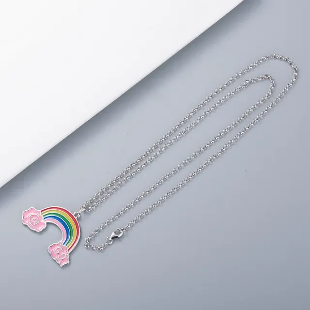Rainbow Enamel Cloud Pendant Ball Chain Necklace 2