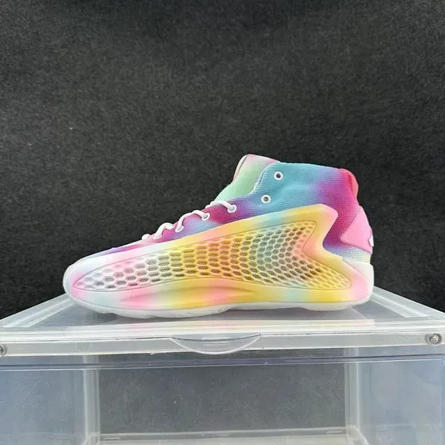 Rainbow Gradient High-Top Perforated Cage Sneakers 1