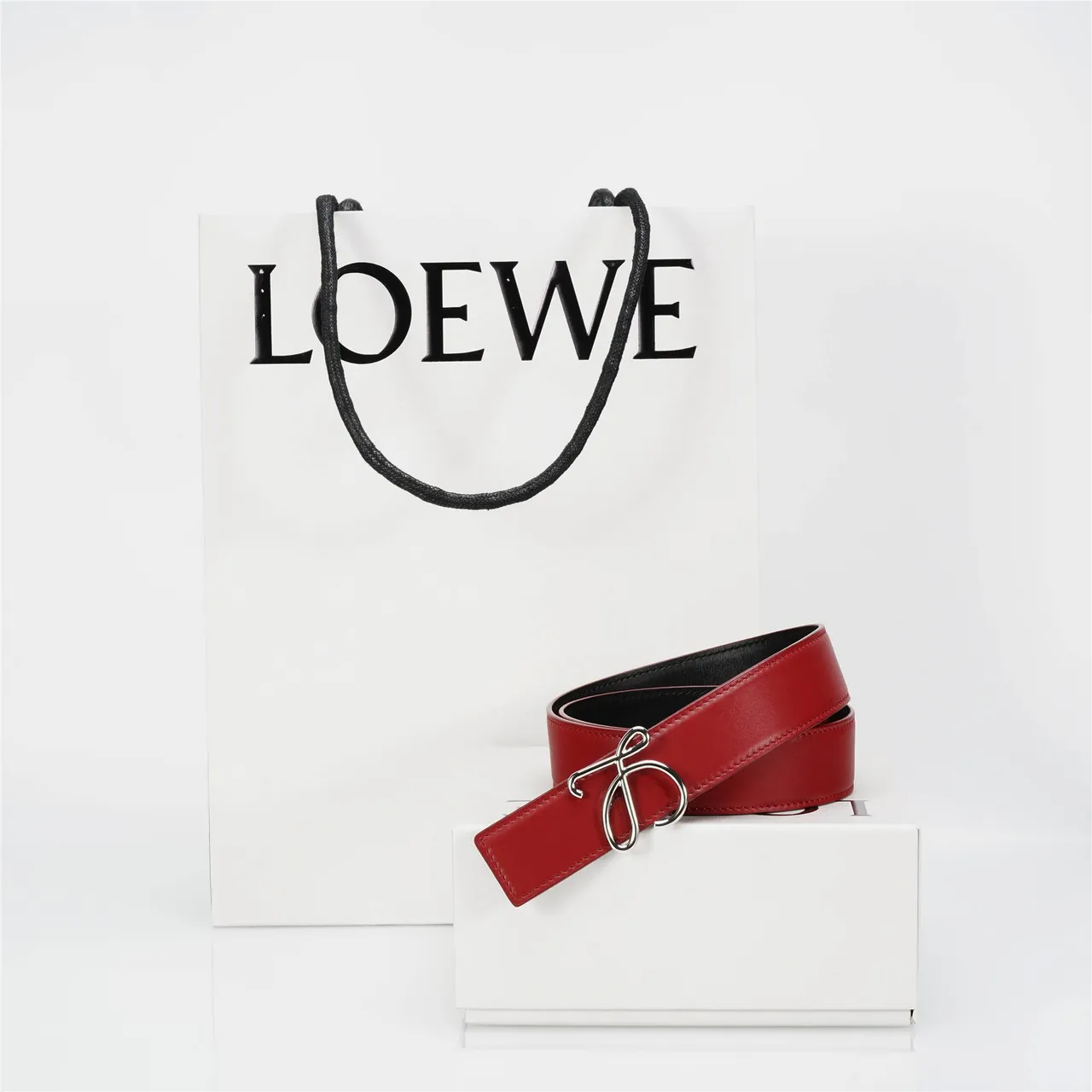 Red Black Smooth Stitching Leather Belt 3