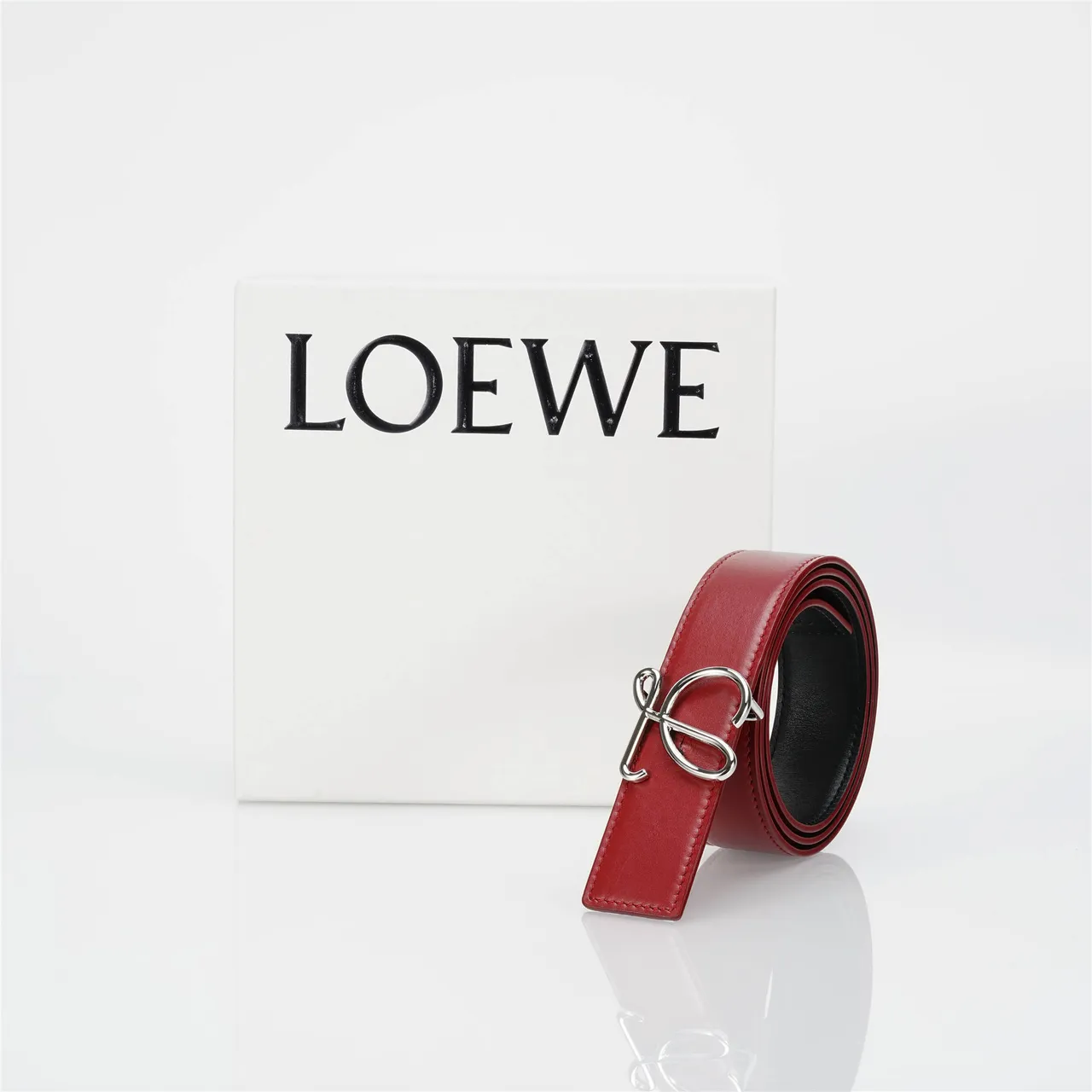 Red Black Smooth Stitching Leather Belt 4