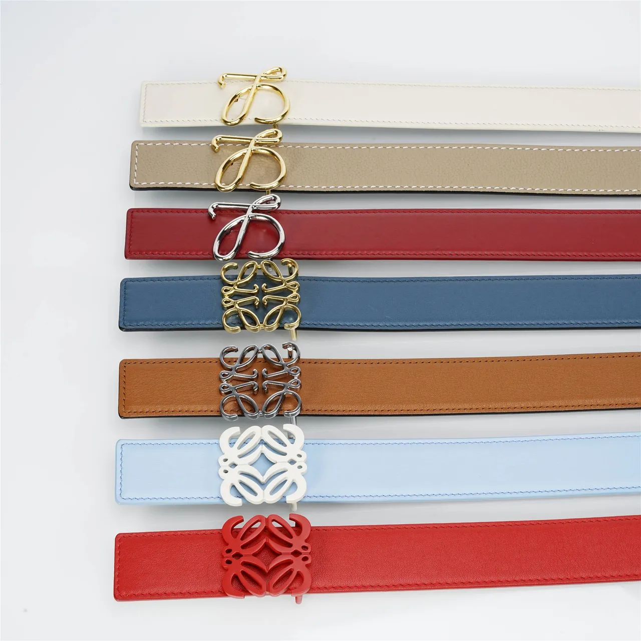 Red Black Smooth Stitching Leather Belt 5