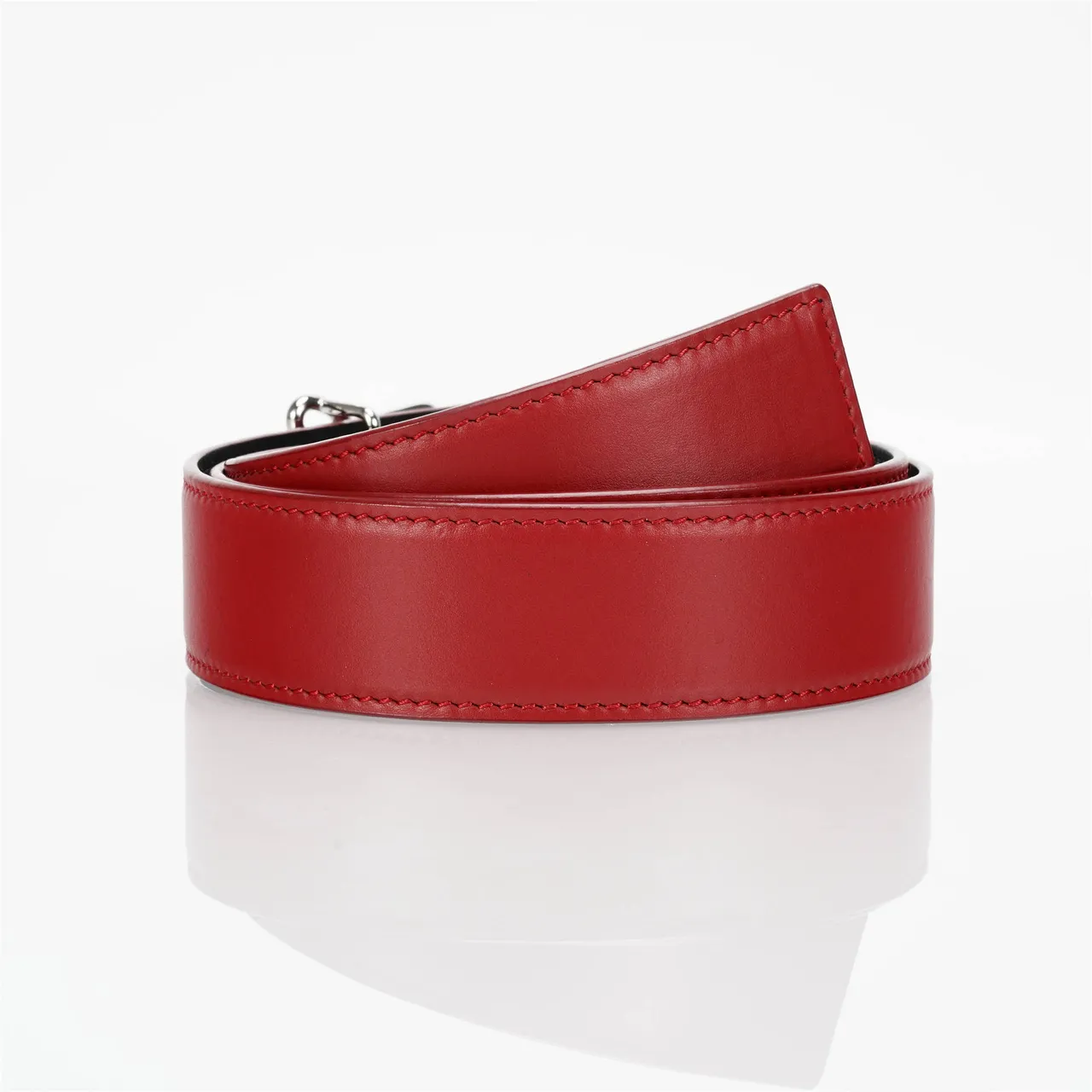 Red Black Smooth Stitching Leather Belt 6