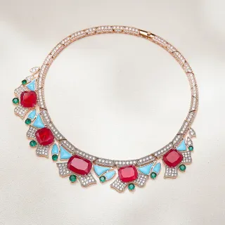 Collier Choker Pavé-Set Rouge Bleu