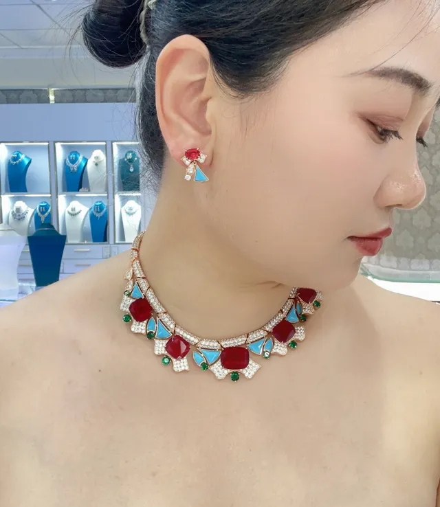 Red Blue Choker Pavé-Set Necklace 2