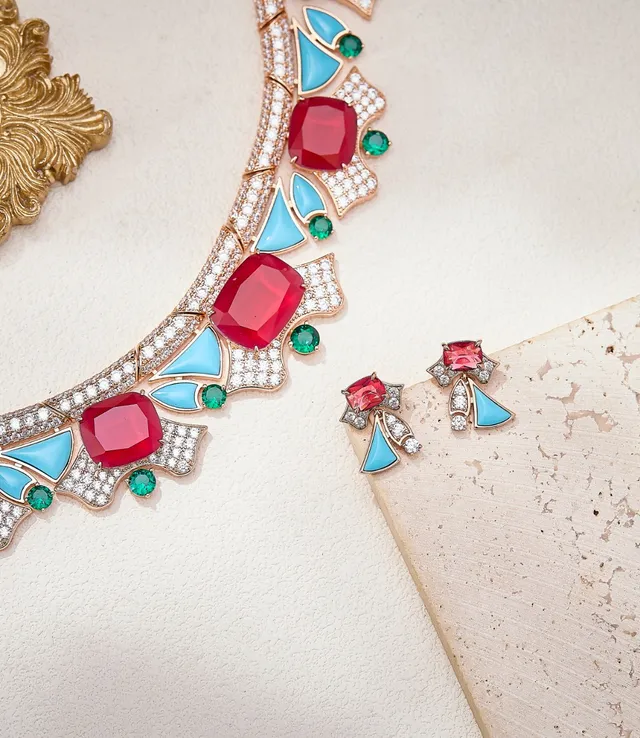 Red Blue Choker Pavé-Set Necklace 3