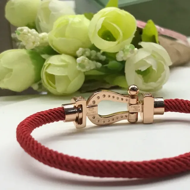 Red Braided Cord Crystal-Embellished Shackle Clasp Bracelets 2
