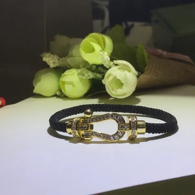 Red Braided Cord Crystal-Embellished Shackle Clasp Bracelets 6