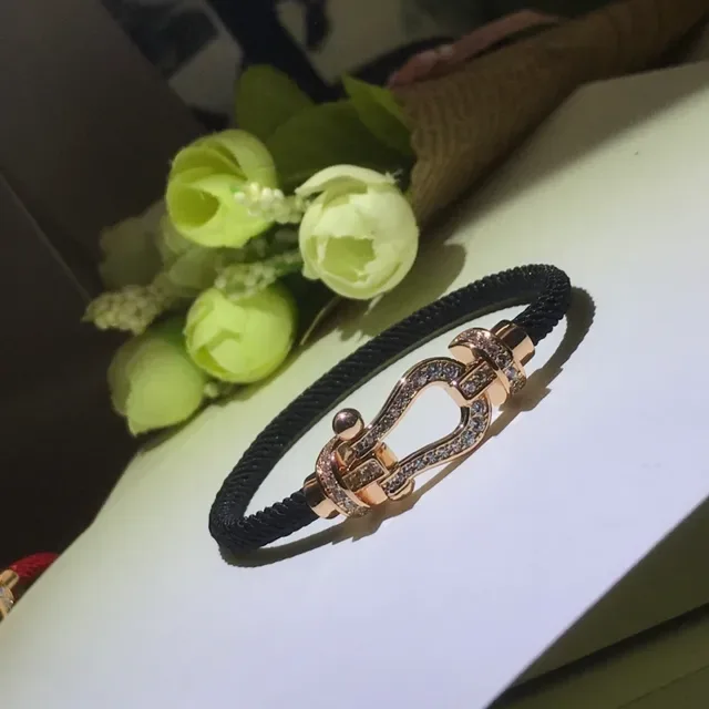 Red Braided Cord Crystal-Embellished Shackle Clasp Bracelets 8