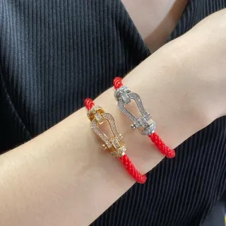 Pulseras de cordón trenzado rojo Pavé cristal Shackle Clasp