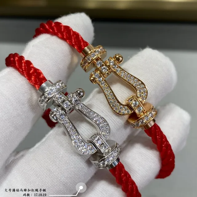 Red Braided Cord Pavé Crystal Shackle Clasp Bracelets 8