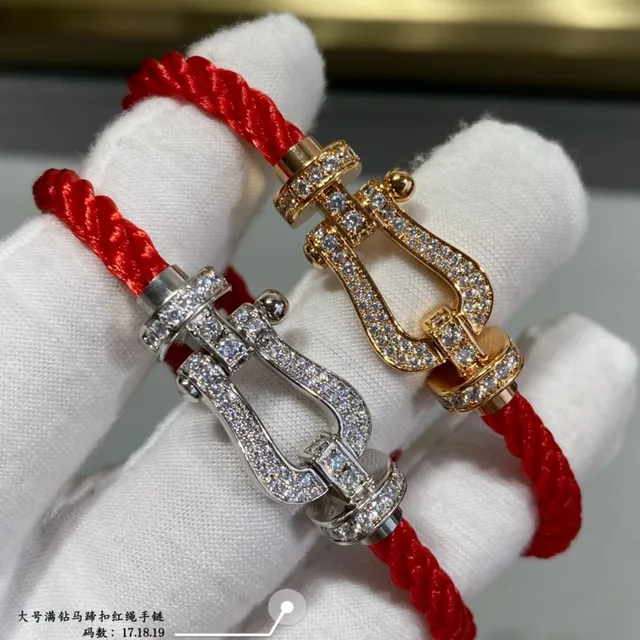 Red Braided Cord Pavé Crystal Shackle Clasp Bracelets 9