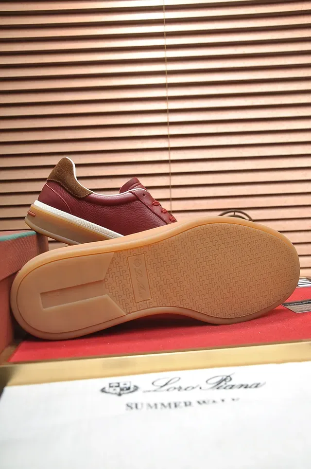 Red Brown Leather Upper Gum Rubber Sole Sneakers 3