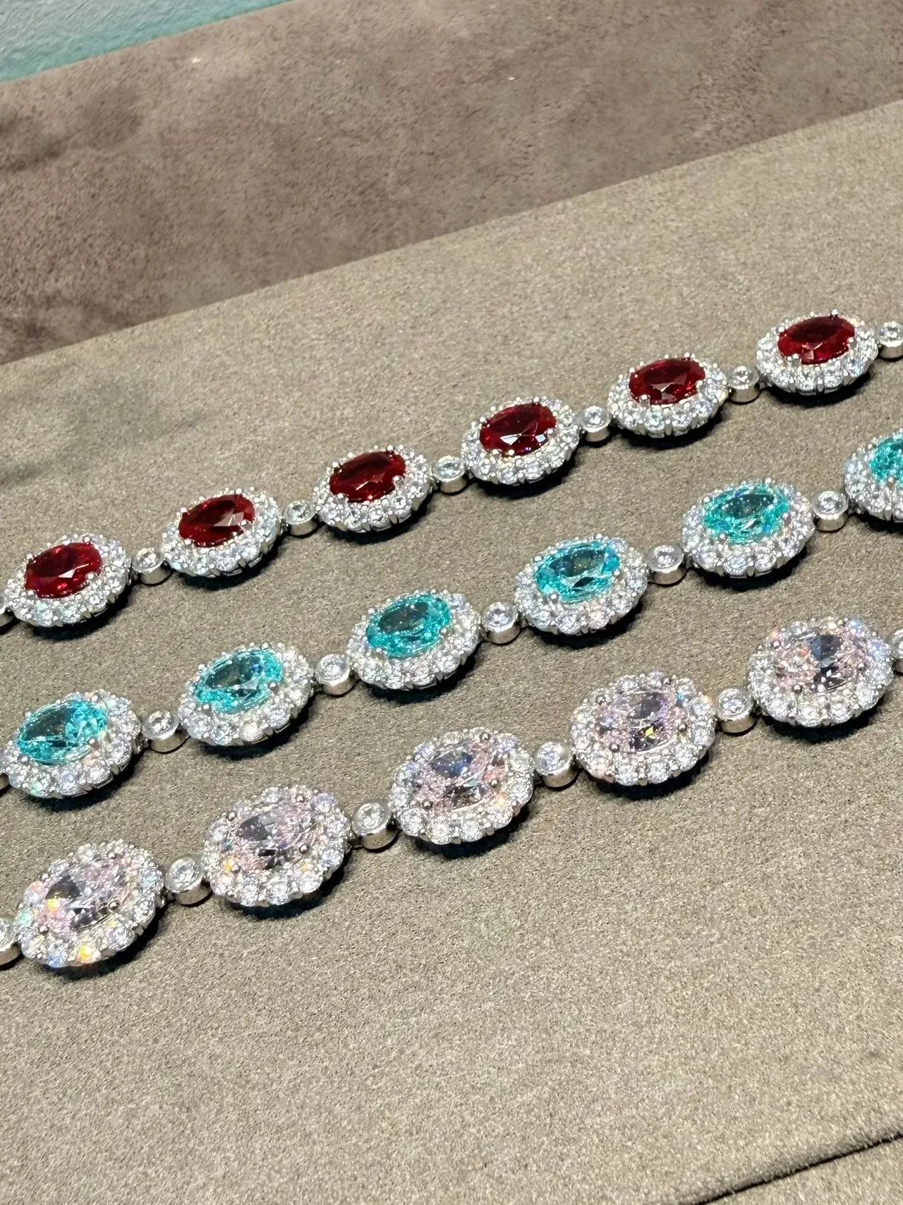 Red Gemstone Halo Link Bracelet 2