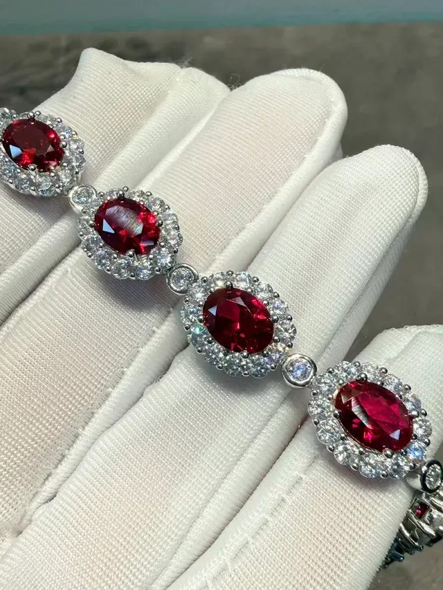Red Gemstone Halo Link Bracelet 3