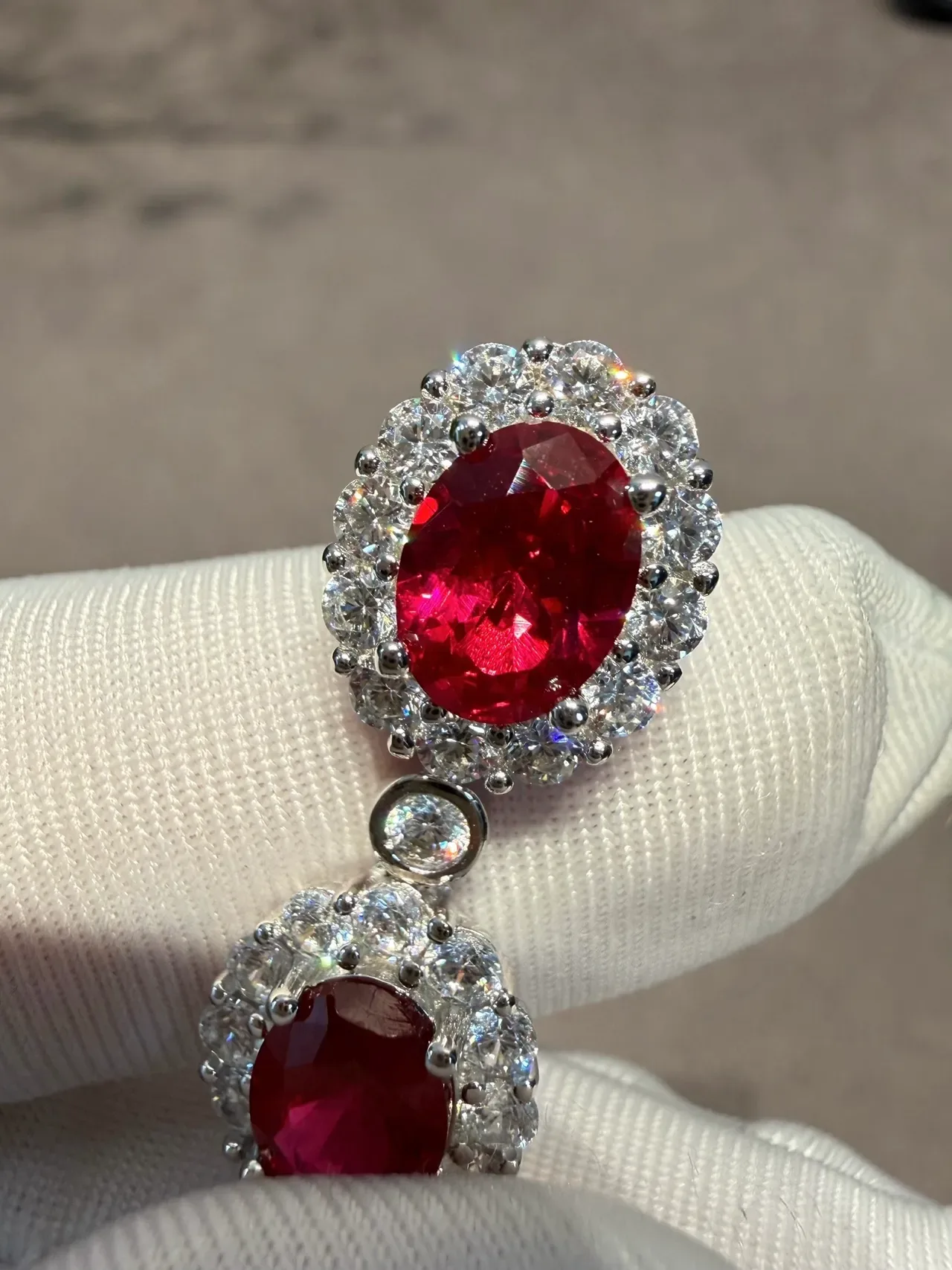 Red Gemstone Halo Link Bracelet 4