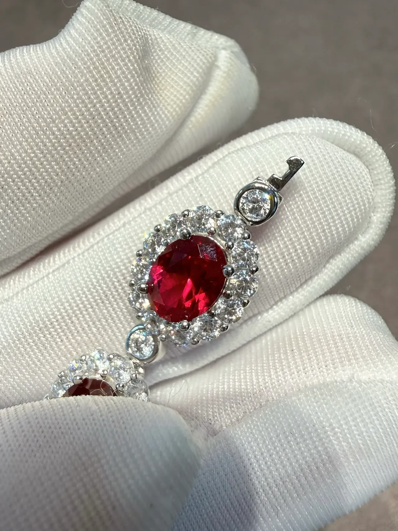 Red Gemstone Halo Link Bracelet 5