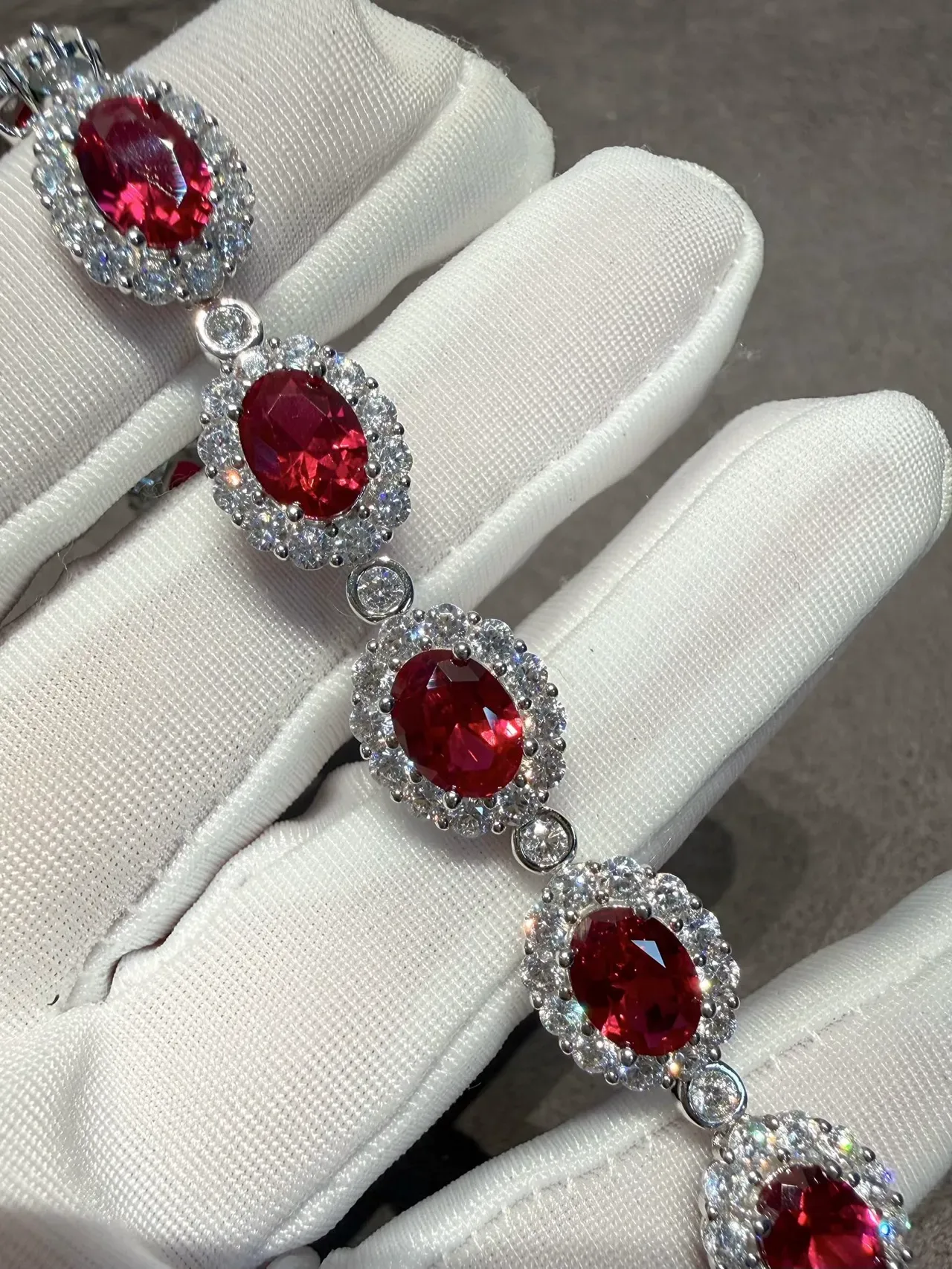 Red Gemstone Halo Link Bracelet 8