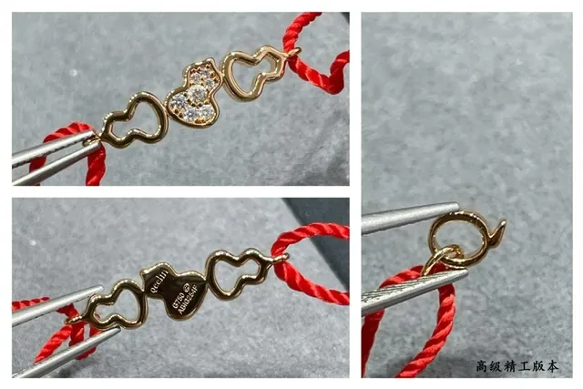 Red Gold Braided Cord Heart Charms Bracelet 4