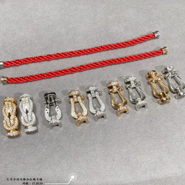 Red Gold Braided Cord Metal Shackle-Style Clasp Bracelet 2