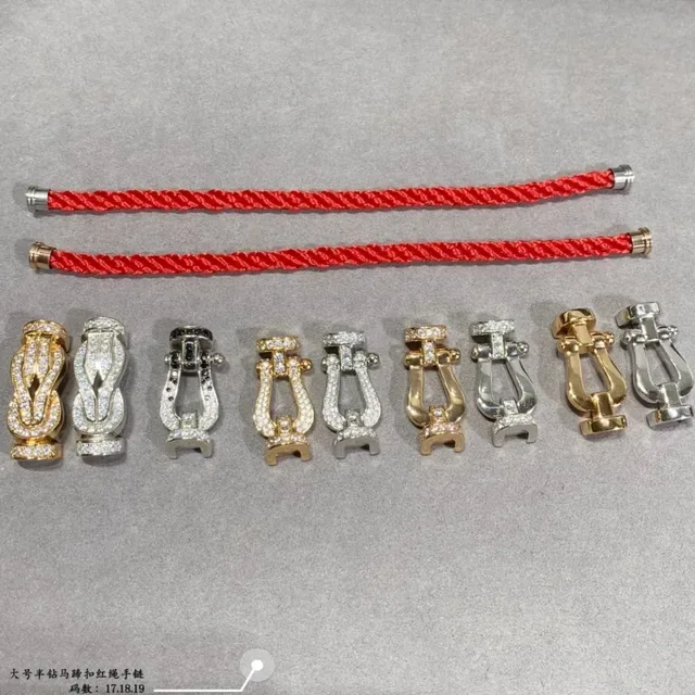 Red Gold Braided Cord Metal Shackle-Style Clasp Bracelet 3