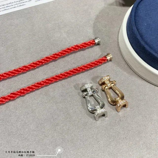 Red Gold Braided Cord Metal Shackle-Style Clasp Bracelet 4