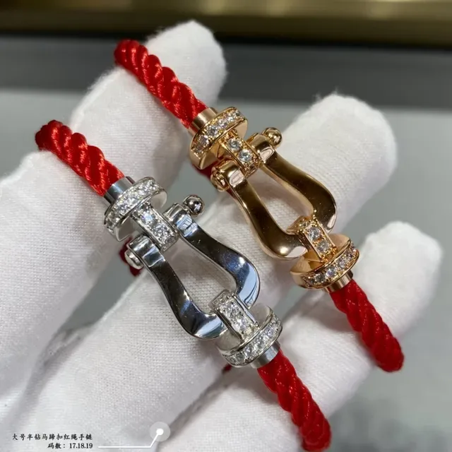Red Gold Braided Cord Metal Shackle-Style Clasp Bracelet 8